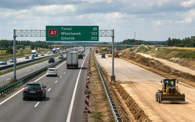 Autostrada A1 między Toruniem a Włocławkiem zyska trzeci pas